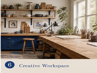 Organized creative workspace with natural lighting